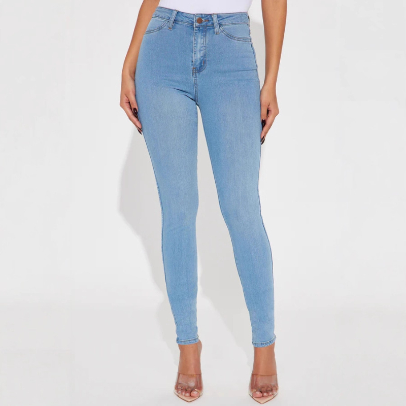 Ženske traperice, visokim strukom, uski kroj, denim, 70-80% pamuka, minimalistički stil