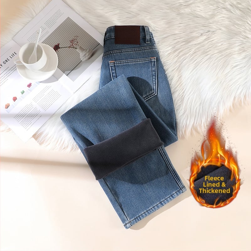 Zimske traperice visokog struka s flisom i mikro-elastičnošću