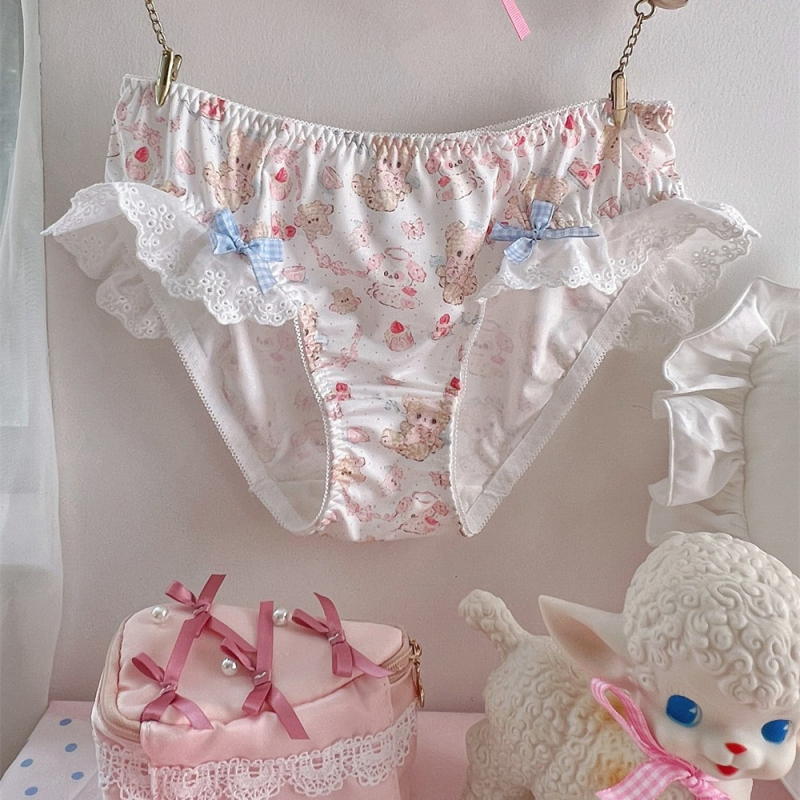 Gaćice za djevojčice s čipkom i mašnicom, prozračni Milk Silk materijal, srednje visok pojas, pamučna podstava