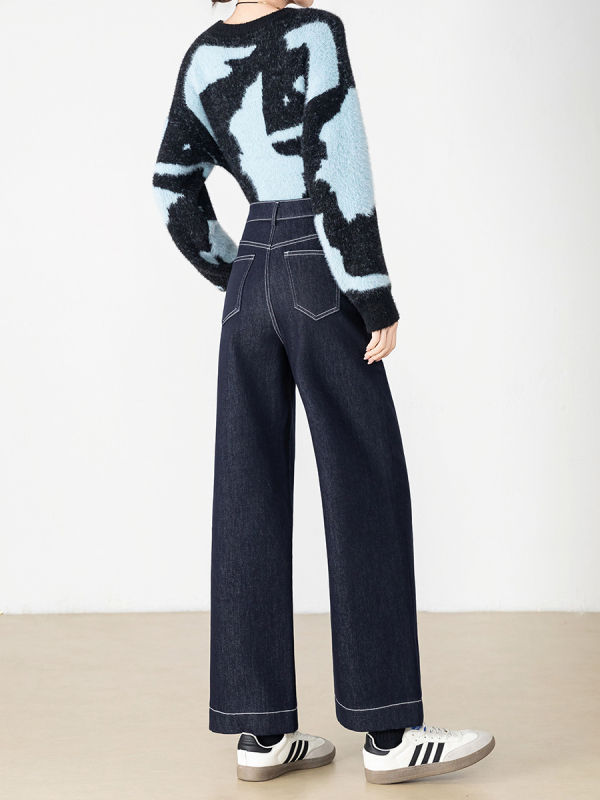 Ženske traperice s visokim strukom, fleece podstavljene, denim od pamuka i elastina, ravne nogavice, duljina 9/10, zimska 2025