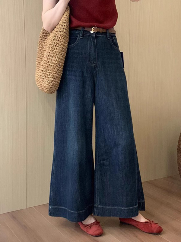 Ženske farmerice visokog struka s trompet krojem, kratka duljina, retro stil