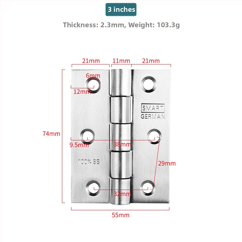 Rozsdamentes acélból készült zsanér faajtóhoz, egyszerű négyszögletes zsanér, kefés felület, csendes működés, nehéz terhelésű, modell Qb-755015, márka Qianbao hardware