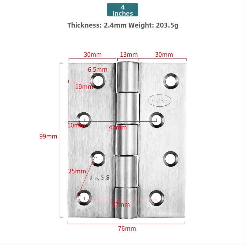 Rozsdamentes acélból készült zsanér faajtóhoz, egyszerű négyszögletes zsanér, kefés felület, csendes működés, nehéz terhelésű, modell Qb-755015, márka Qianbao hardware