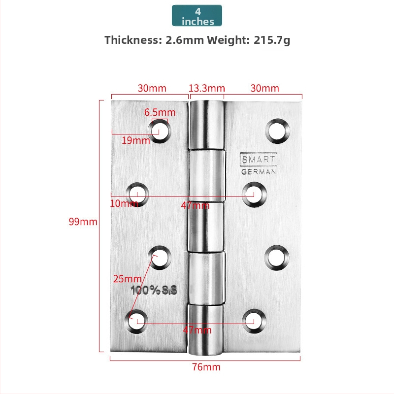 Rozsdamentes acélból készült zsanér faajtóhoz, egyszerű négyszögletes zsanér, kefés felület, csendes működés, nehéz terhelésű, modell Qb-755015, márka Qianbao hardware