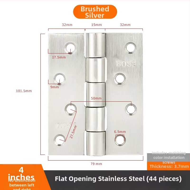 Rozsdamentes acélból készült zsanér faajtóhoz, egyszerű négyszögletes zsanér, kefés felület, csendes működés, nehéz terhelésű, modell Qb-755015, márka Qianbao hardware