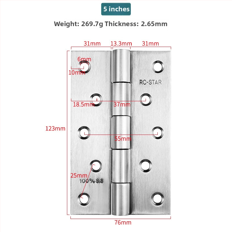 Rozsdamentes acélból készült zsanér faajtóhoz, egyszerű négyszögletes zsanér, kefés felület, csendes működés, nehéz terhelésű, modell Qb-755015, márka Qianbao hardware