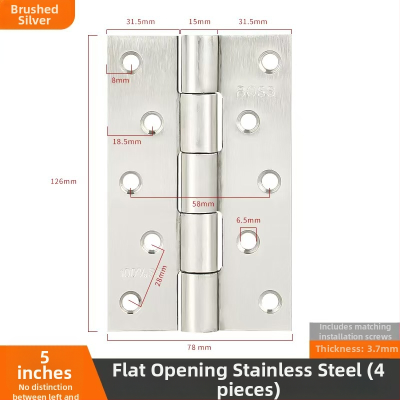 Rozsdamentes acélból készült zsanér faajtóhoz, egyszerű négyszögletes zsanér, kefés felület, csendes működés, nehéz terhelésű, modell Qb-755015, márka Qianbao hardware