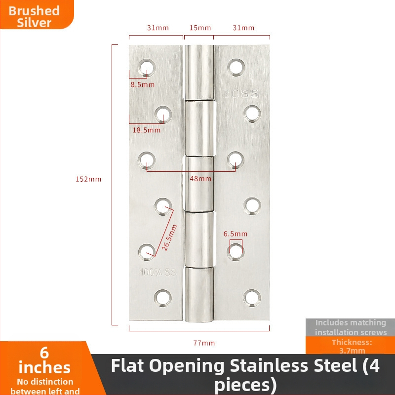 Rozsdamentes acélból készült zsanér faajtóhoz, egyszerű négyszögletes zsanér, kefés felület, csendes működés, nehéz terhelésű, modell Qb-755015, márka Qianbao hardware