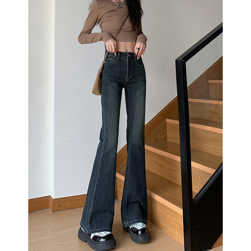 Traperice visokog struka u retro stilu, bootcut, duljina do poda, denim pamuk