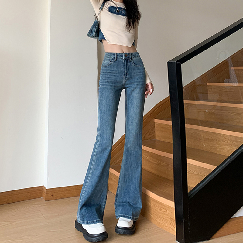 Traperice visokog struka u retro stilu, bootcut, duljina do poda, denim pamuk