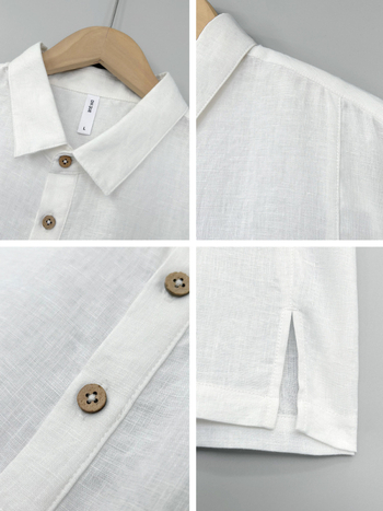 Λινένο πόλο πουκάμισο, κοντά μανίκια, χαλαρή γραμμή, πλυμένο φινίρισμα, γιακά