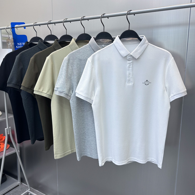 Muški polo majica kratkih rukava, jednostavan dizajn, jednobojni uzorak, Zhu Di mreža materijal, 65% pamuk, tiskanje i bojanje