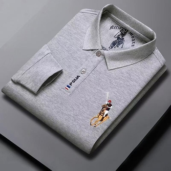 Muška polo majica s izvezenim slovima, dugi rukav, širokog kroja, jesen 2024