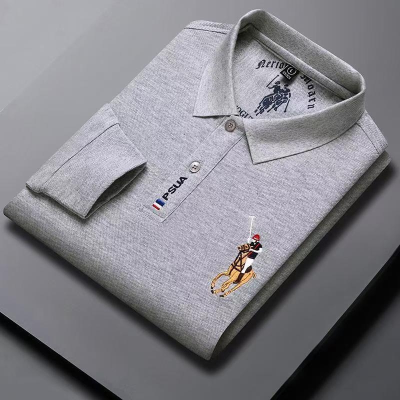 Muška polo majica s izvezenim slovima, dugi rukav, širokog kroja, jesen 2024