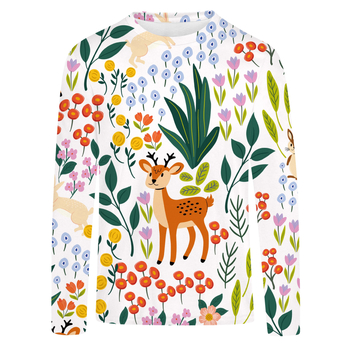 T‑shirt s 3D digitalnim otiskom i motivom šumske djevojke s preslatkim sika jelenom, dugi rukavi, okrugli izrez, opušteni kroj, Milk Silk tkanina s 95%+ poliestera