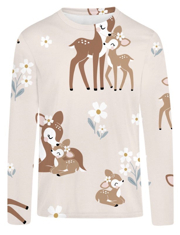 T‑shirt s 3D digitalnim otiskom i motivom šumske djevojke s preslatkim sika jelenom, dugi rukavi, okrugli izrez, opušteni kroj, Milk Silk tkanina s 95%+ poliestera