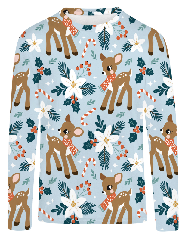 T‑shirt s 3D digitalnim otiskom i motivom šumske djevojke s preslatkim sika jelenom, dugi rukavi, okrugli izrez, opušteni kroj, Milk Silk tkanina s 95%+ poliestera