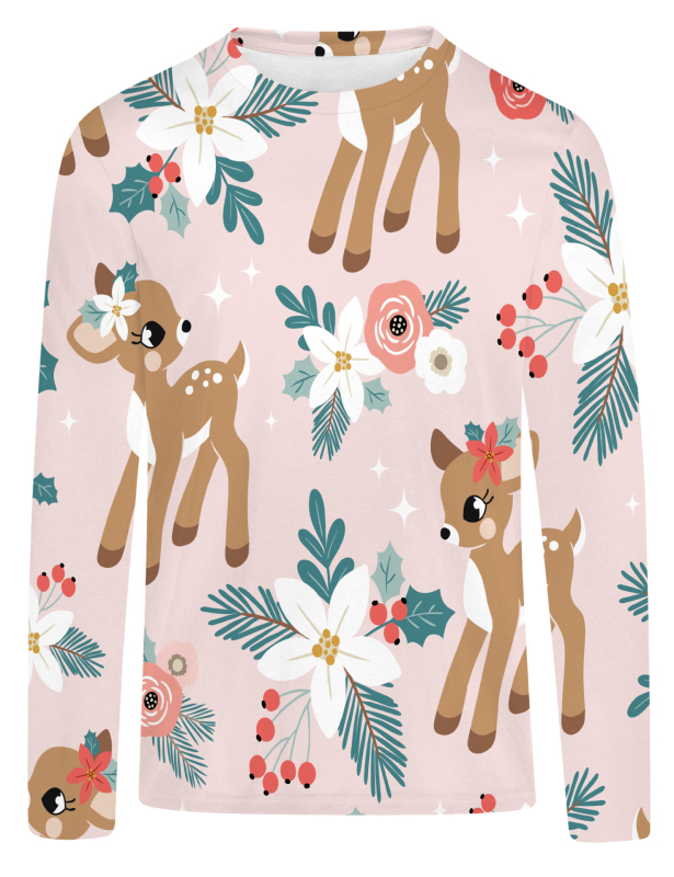 T‑shirt s 3D digitalnim otiskom i motivom šumske djevojke s preslatkim sika jelenom, dugi rukavi, okrugli izrez, opušteni kroj, Milk Silk tkanina s 95%+ poliestera