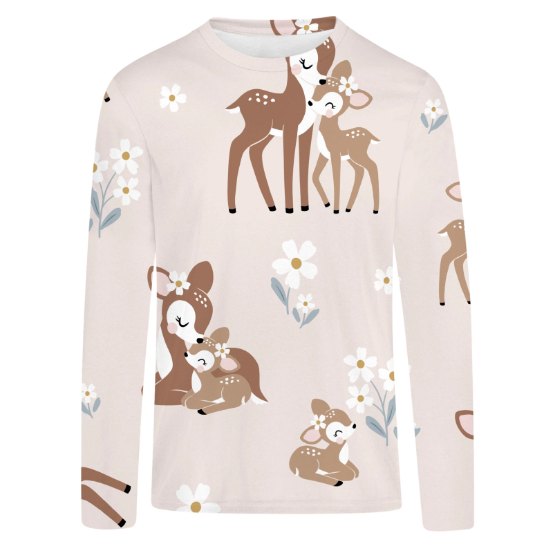 T‑shirt s 3D digitalnim otiskom i motivom šumske djevojke s preslatkim sika jelenom, dugi rukavi, okrugli izrez, opušteni kroj, Milk Silk tkanina s 95%+ poliestera