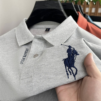 Muška polo majica s izšivom, kratki rukavi, slobodan kroj, prozračna poliester tkanina, ljeto 2024