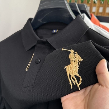 Muška polo majica s izšivom, kratki rukavi, slobodan kroj, prozračna poliester tkanina, ljeto 2024