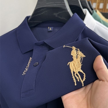 Muška polo majica s izšivom, kratki rukavi, slobodan kroj, prozračna poliester tkanina, ljeto 2024