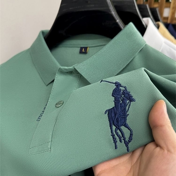 Muška polo majica s izšivom, kratki rukavi, slobodan kroj, prozračna poliester tkanina, ljeto 2024