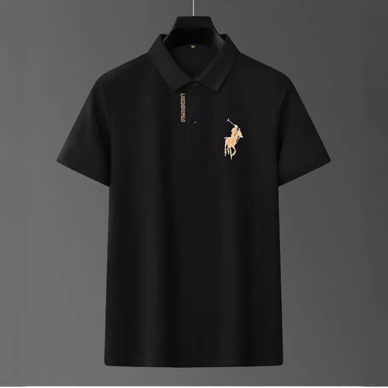 Muška polo majica s izšivom, kratki rukavi, slobodan kroj, prozračna poliester tkanina, ljeto 2024