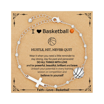 Гривна с кръст от сплав, регулируема верига с мотиви баскетбол и футбол – унисекс