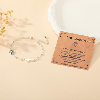 Гривна с кръст от сплав, регулируема верига с мотиви баскетбол и футбол – унисекс