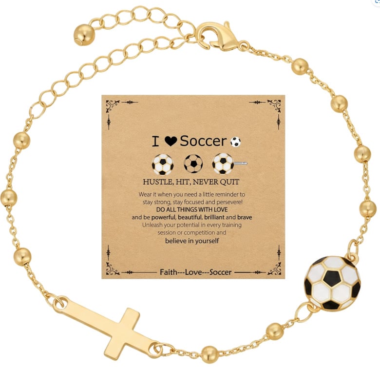 Гривна с кръст от сплав, регулируема верига с мотиви баскетбол и футбол – унисекс
