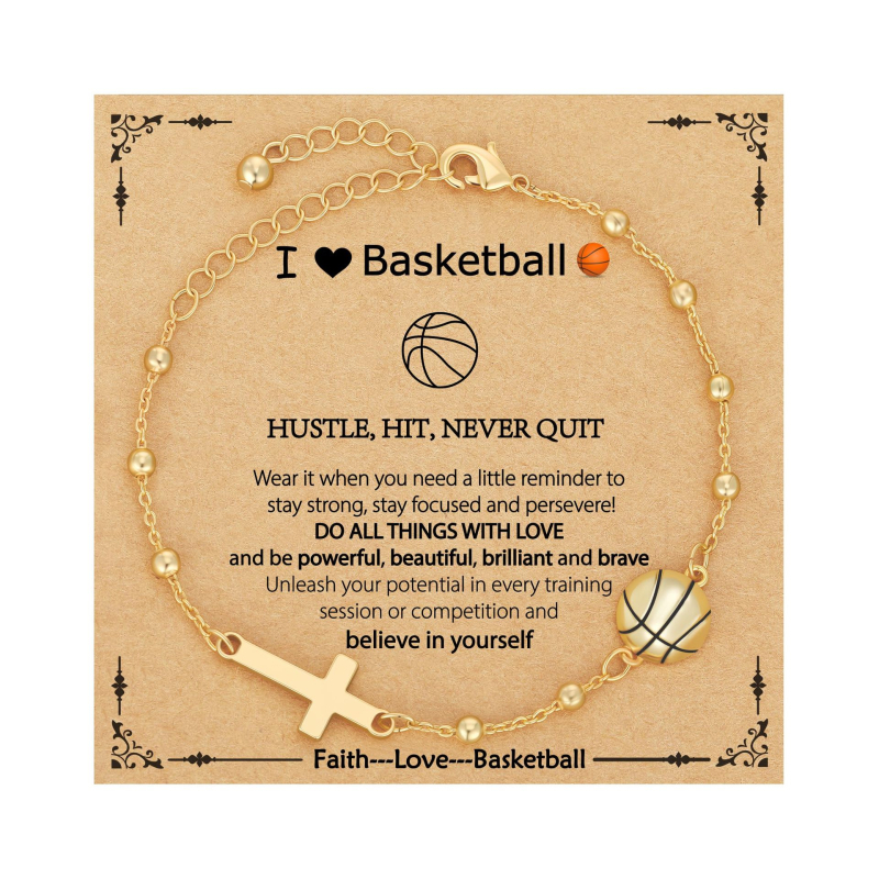 Гривна с кръст от сплав, регулируема верига с мотиви баскетбол и футбол – унисекс