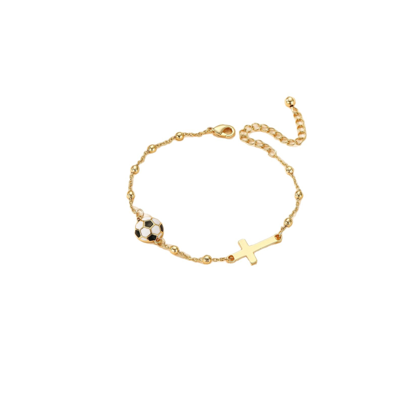 Гривна с кръст от сплав, регулируема верига с мотиви баскетбол и футбол – унисекс