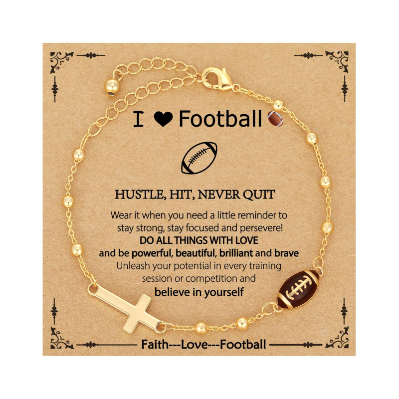 Гривна с кръст от сплав, регулируема верига с мотиви баскетбол и футбол – унисекс