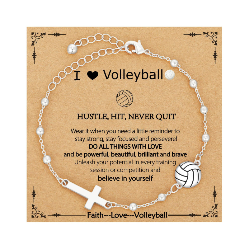 Гривна с кръст от сплав, регулируема верига с мотиви баскетбол и футбол – унисекс