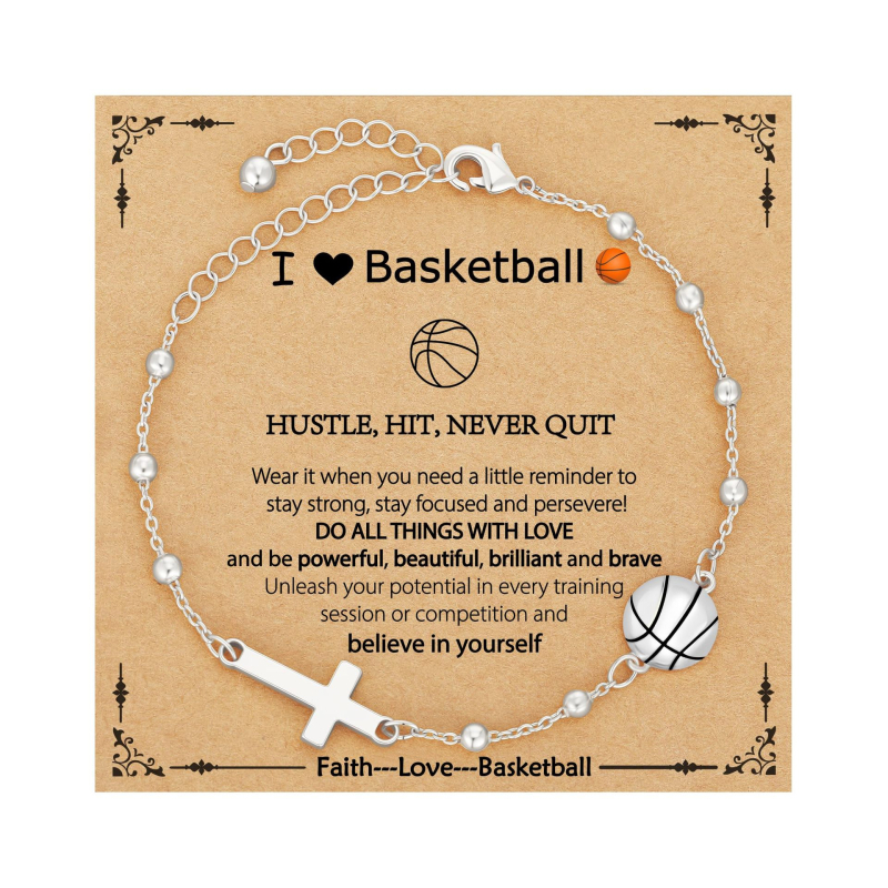 Гривна с кръст от сплав, регулируема верига с мотиви баскетбол и футбол – унисекс