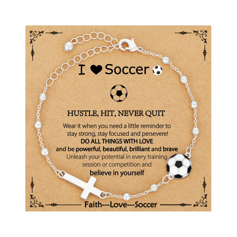 Гривна с кръст от сплав, регулируема верига с мотиви баскетбол и футбол – унисекс