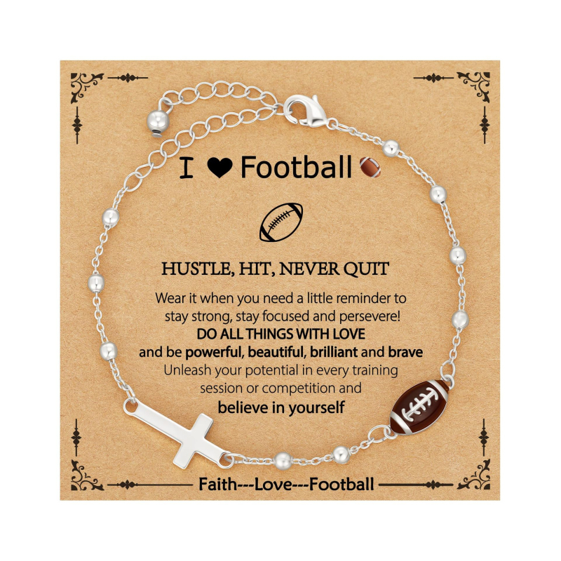 Гривна с кръст от сплав, регулируема верига с мотиви баскетбол и футбол – унисекс