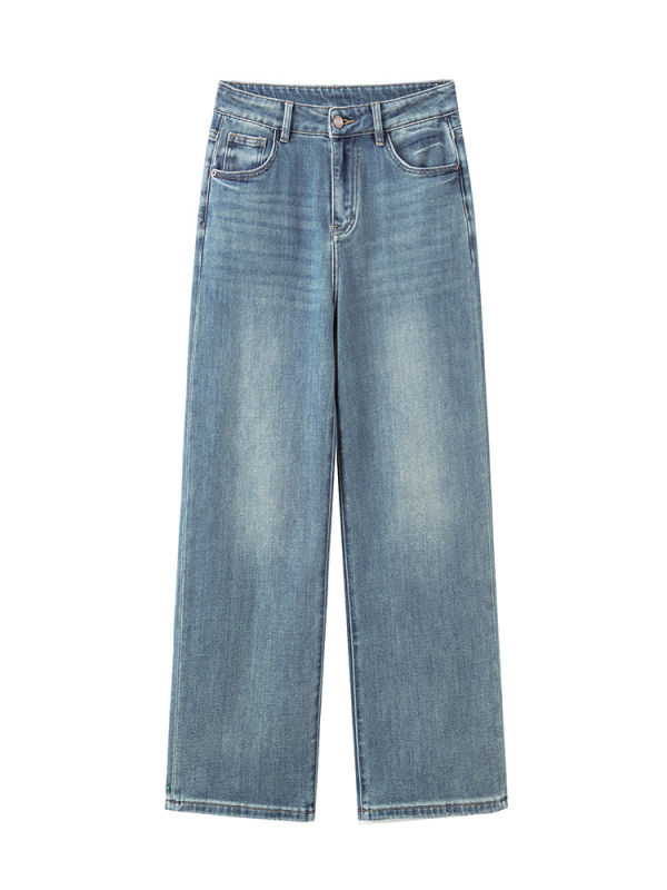 Milk Velvet denim hlače – visokim strukom, široke nogavice; pamuk-elastan (50–70% pamuk, <30% elastan), bez glačanja