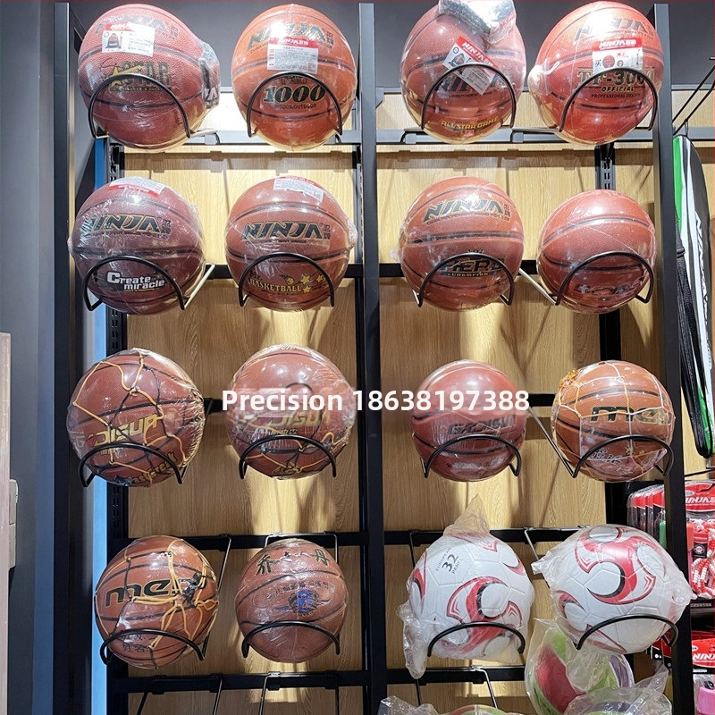 Stojan na lopty s jedným vystavovacím prvkom a dvojitými háčikmi pre športové potreby