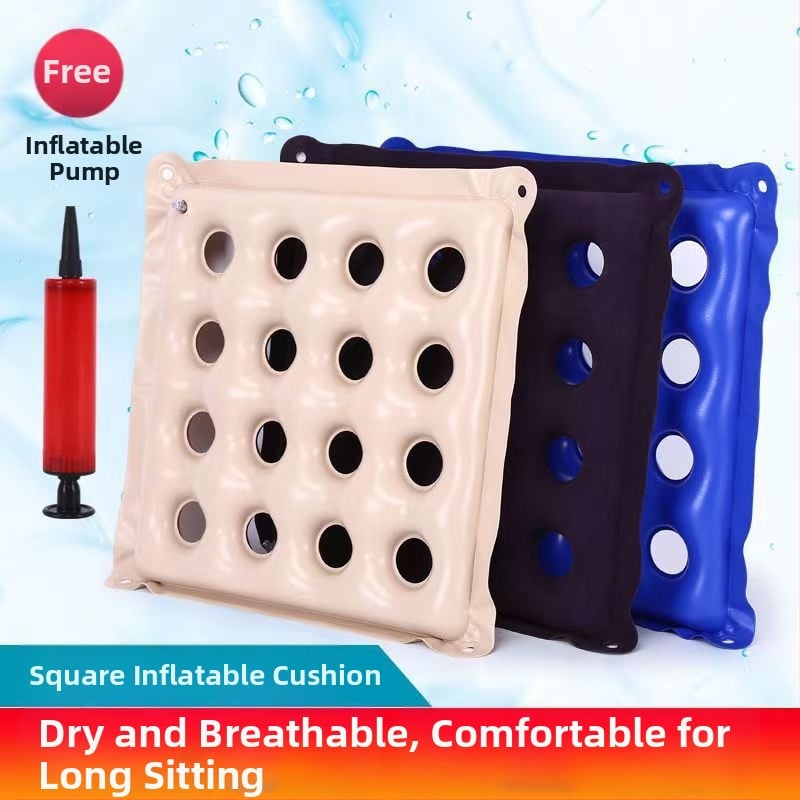 Φουσκωτή μαξιλαροθήκη καθίσματος καροτσιού με υποστήριξη περιοχής ισχίων, σχήμα κοντά σε τετράγωνο, 6+ κεφαλές μασάζ αεροπίεσης, έλεγχος ενός επιπέδου, PU δέρμα.