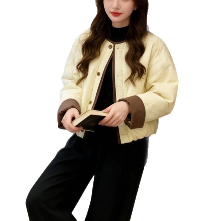 Korejskog stila pamucna jakna s 3D uzorkom, polo ovratnik, dugi rukavi u princeskom kroju, srednja duljina