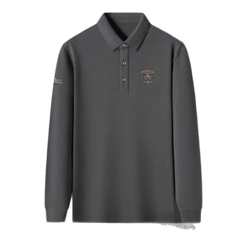 Poslovna polo majica s vezom - dugi rukavi, slobodan kroj, pamuk