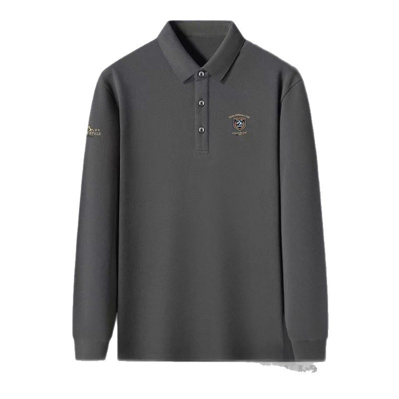 Poslovna polo majica s vezom - dugi rukavi, slobodan kroj, pamuk