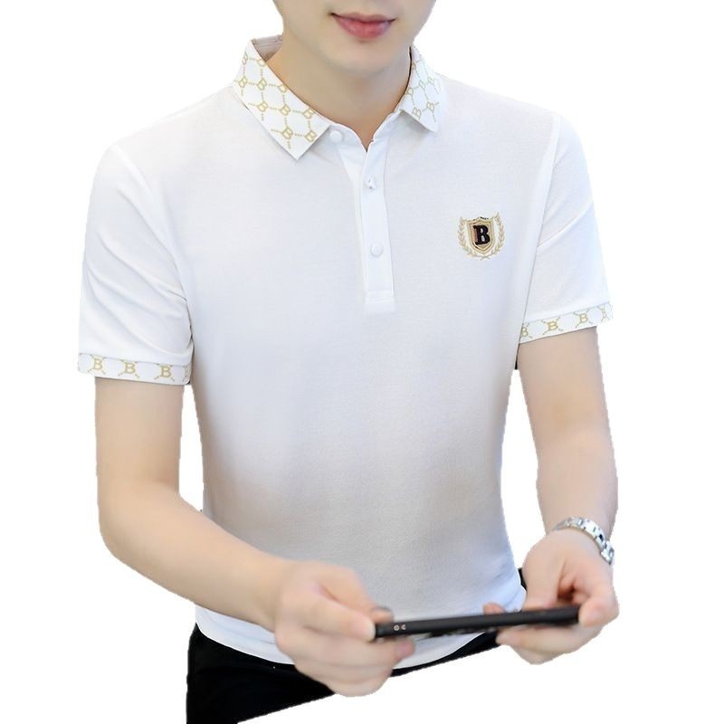 Muška majica kratkih rukava u korejskom stilu, uskog kroja, s motivom slova i vezom