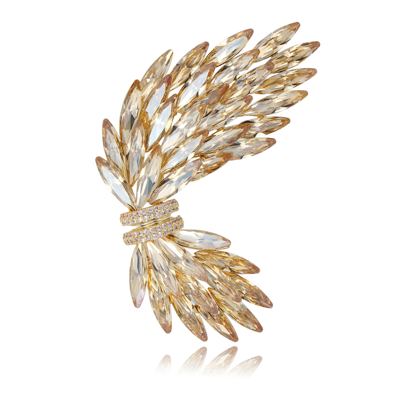 Брошка за жени - Ангелски криле, форма цветя, меден материал, електроплатиране, декоративна бижутерия