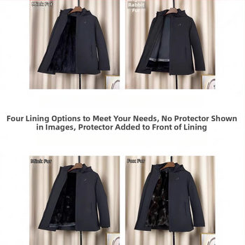 Ανδρικό παρκά από γούνα αλεπούς με αποσπώμενη επένδυση, στενή γραμμή, μεσαίου μήκους, αποσπώμενη κουκούλα, φερμουάρ μπροστά, τσέπες με φερμουάρ