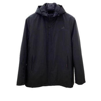 Ανδρικό παρκά από γούνα αλεπούς με αποσπώμενη επένδυση, στενή γραμμή, μεσαίου μήκους, αποσπώμενη κουκούλα, φερμουάρ μπροστά, τσέπες με φερμουάρ