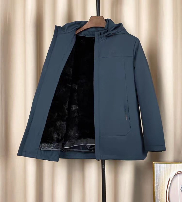 Ανδρικό παρκά από γούνα αλεπούς με αποσπώμενη επένδυση, στενή γραμμή, μεσαίου μήκους, αποσπώμενη κουκούλα, φερμουάρ μπροστά, τσέπες με φερμουάρ