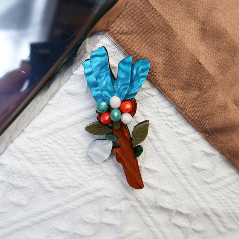 Брошка акрил с дървообразен дизайн – оригинален стил, листов модел; Материал: Акрил; Стил: Дърво/Оригинален дизайн; Моделиране: Листа; Обработка: Екологично; Унисекс